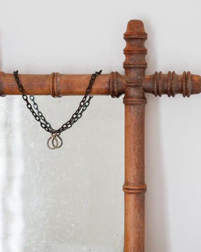 Antique French Faux Bamboo Wood Mirror with Chain