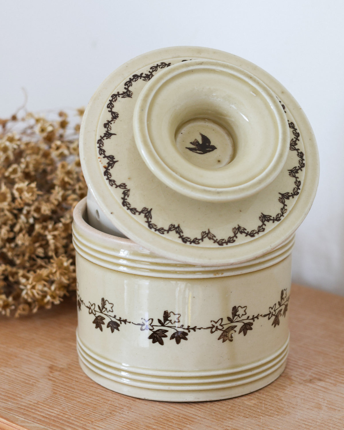 Antique French Saint-Uze Pottery | Butter Bell, SEL Salt Pot & Floral Pitchers