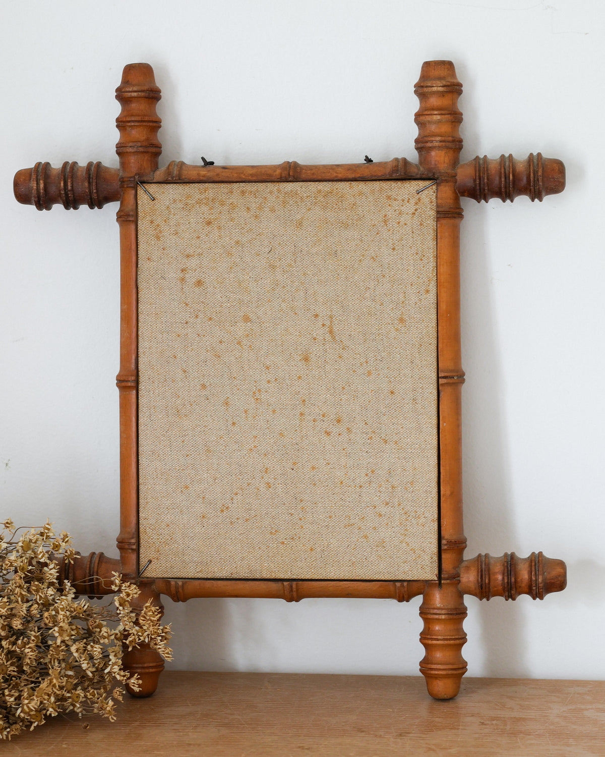 Antique French Faux Bamboo Wood Mirror with Chain