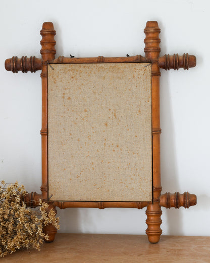 Antique French Faux Bamboo Wood Mirror with Chain