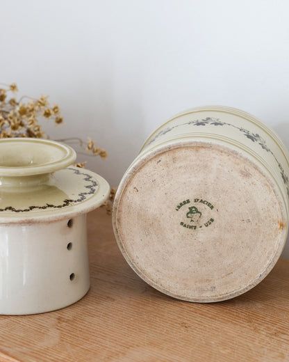 Antique French Saint-Uze Pottery | Butter Bell, SEL Salt Pot & Floral Pitchers