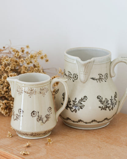 Antique French Saint-Uze Pottery | Butter Bell, SEL Salt Pot & Floral Pitchers