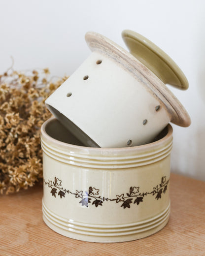 Antique French Saint-Uze Pottery | Butter Bell, SEL Salt Pot & Floral Pitchers