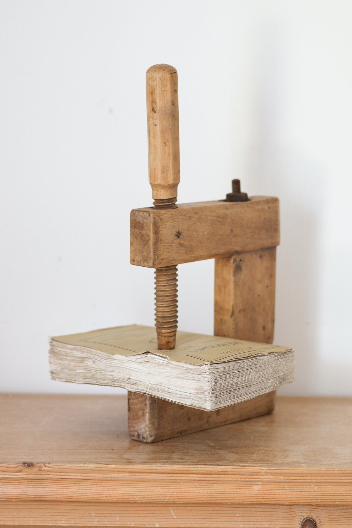 Antique French Carpenter's Clamp and Book
