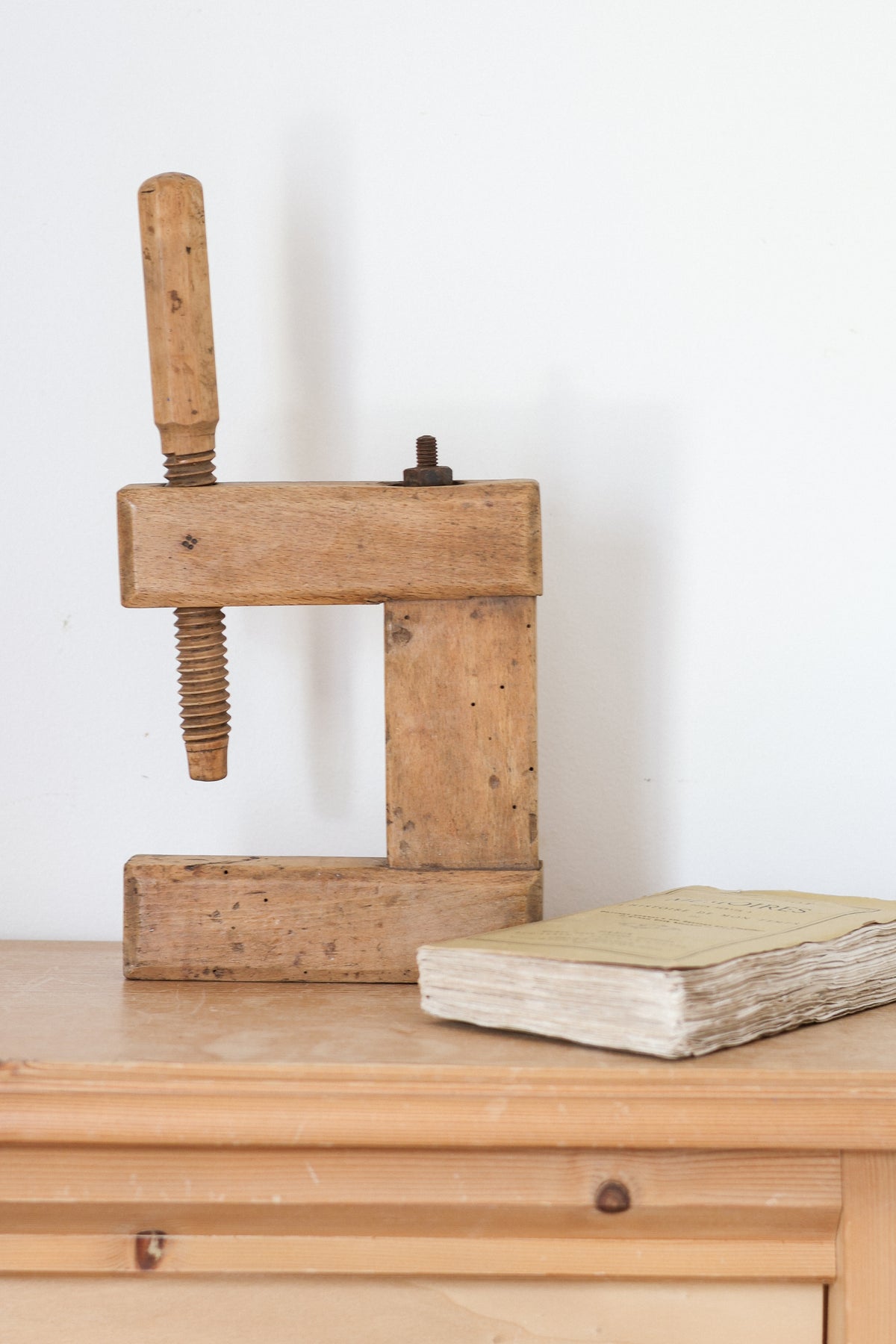 Antique French Carpenter's Clamp and Book