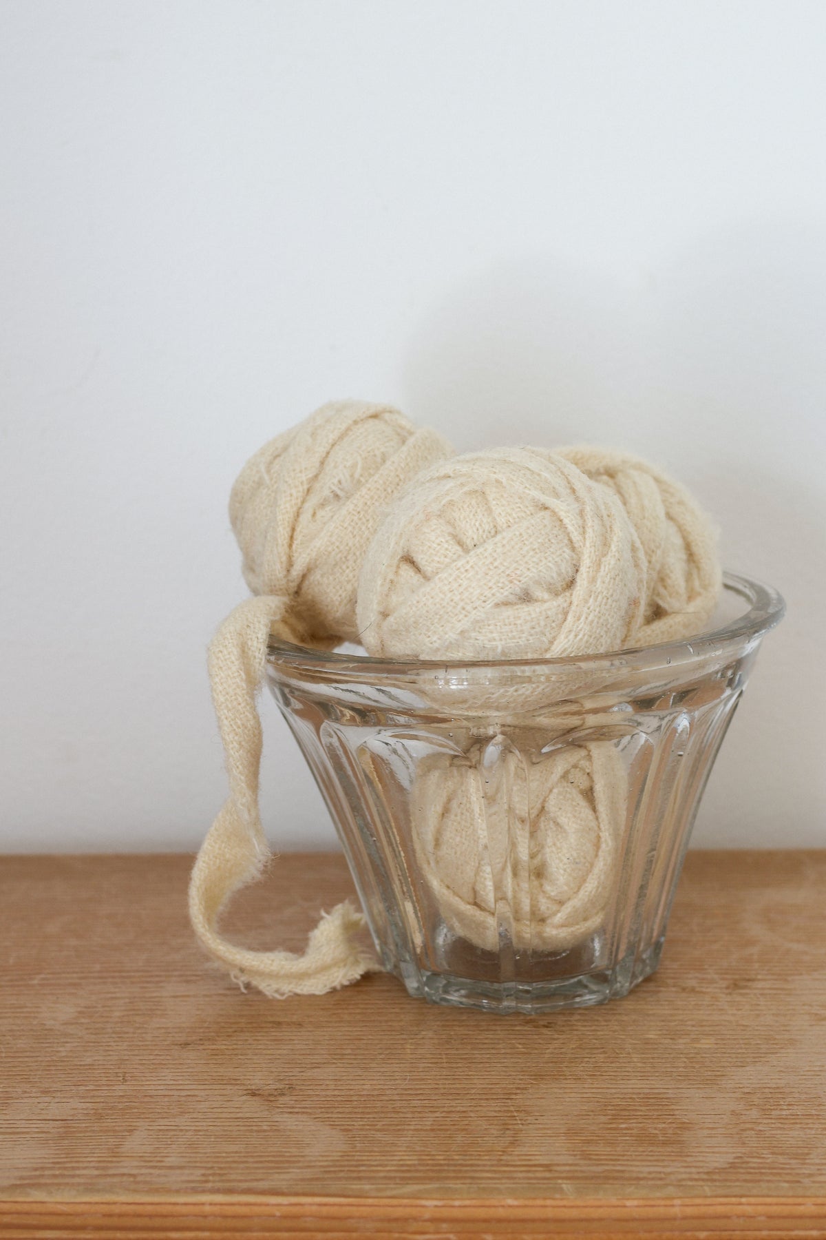 Large French Conical Confiture Pot with Vintage Fabric Rag Balls
